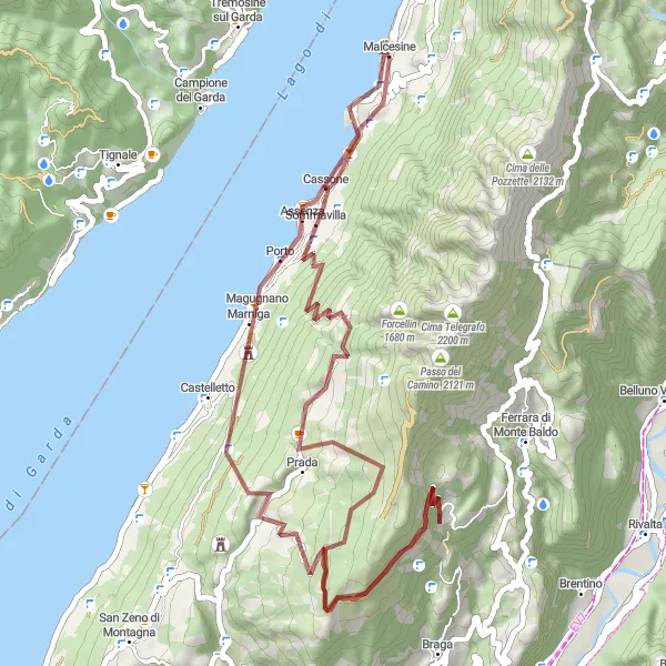 Mapa miniatúra "Výlet do pohoria Monte Baldo" cyklistická inšpirácia v Veneto, Italy. Vygenerované cyklistickým plánovačom trás Tarmacs.app