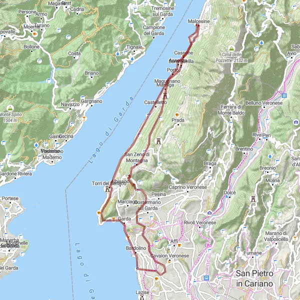Miniatua del mapa de inspiración ciclista "Ruta de grava por el Lago de Garda" en Veneto, Italy. Generado por Tarmacs.app planificador de rutas ciclistas