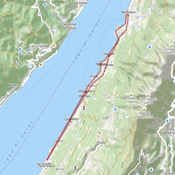Miniaturní mapa "Trasa Malcesine - Magugnano - Balcone sul lago" inspirace pro cyklisty v oblasti Veneto, Italy. Vytvořeno pomocí plánovače tras Tarmacs.app
