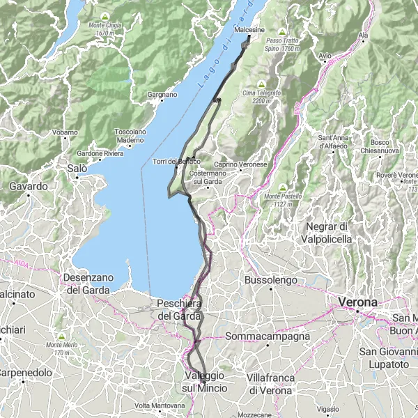 Miniatua del mapa de inspiración ciclista "Ruta Escénica por el Lago di Garda" en Veneto, Italy. Generado por Tarmacs.app planificador de rutas ciclistas