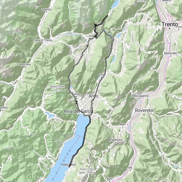 Zemljevid v pomanjšavi "Zahtevno kolesarjenje s pogledom na Dolomite" kolesarske inspiracije v Veneto, Italy. Generirano z načrtovalcem kolesarskih poti Tarmacs.app