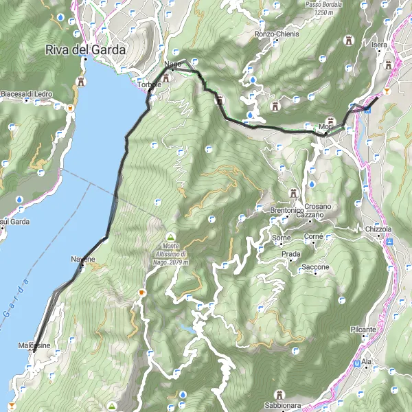 Map miniature of "Lake Garda Scenic Ride" cycling inspiration in Veneto, Italy. Generated by Tarmacs.app cycling route planner