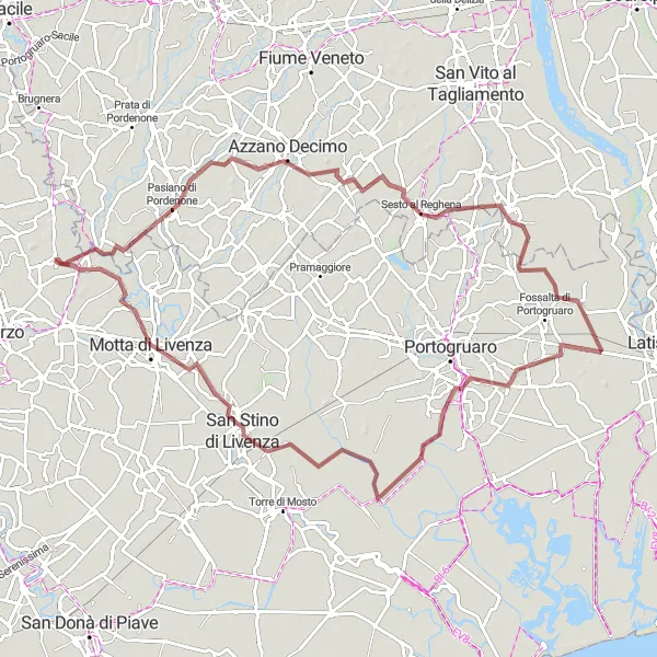 Zemljevid v pomanjšavi "Raziskovanje podeželskih poti" kolesarske inspiracije v Veneto, Italy. Generirano z načrtovalcem kolesarskih poti Tarmacs.app