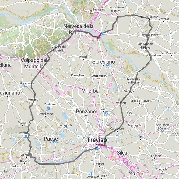 Miniatuurkaart van de fietsinspiratie "Ontdek de Regio Treviso per Fiets" in Veneto, Italy. Gemaakt door de Tarmacs.app fietsrouteplanner