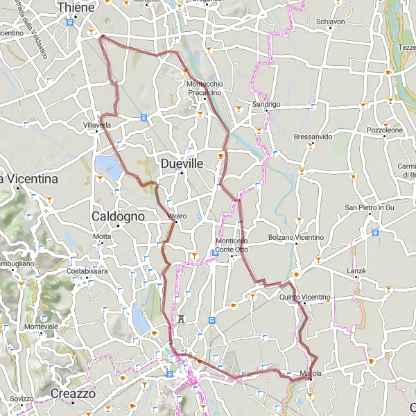 Miniatura della mappa di ispirazione al ciclismo "Esplorazione tra Palazzo Schio Vaccari Lioy e Marola" nella regione di Veneto, Italy. Generata da Tarmacs.app, pianificatore di rotte ciclistiche