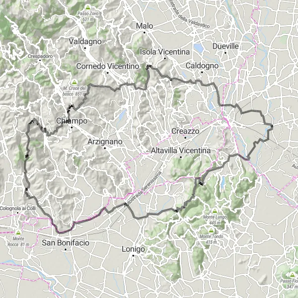 Miniatura della mappa di ispirazione al ciclismo "Giro delle Colline Veronesi" nella regione di Veneto, Italy. Generata da Tarmacs.app, pianificatore di rotte ciclistiche