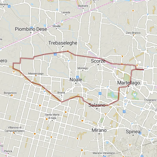 Miniatura mapy "Trasa Gravel Salzano - Fossalta - Scorzè" - trasy rowerowej w Veneto, Italy. Wygenerowane przez planer tras rowerowych Tarmacs.app