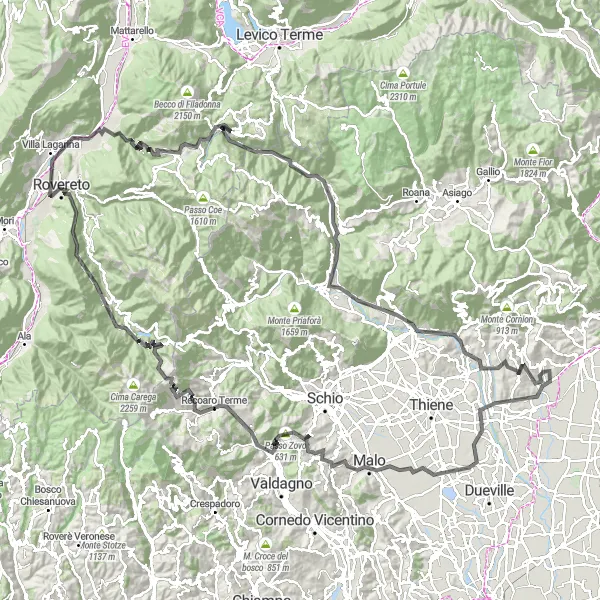 Miniatura mapy "Trasa Road Montecio - Lugo di Vicenza" - trasy rowerowej w Veneto, Italy. Wygenerowane przez planer tras rowerowych Tarmacs.app