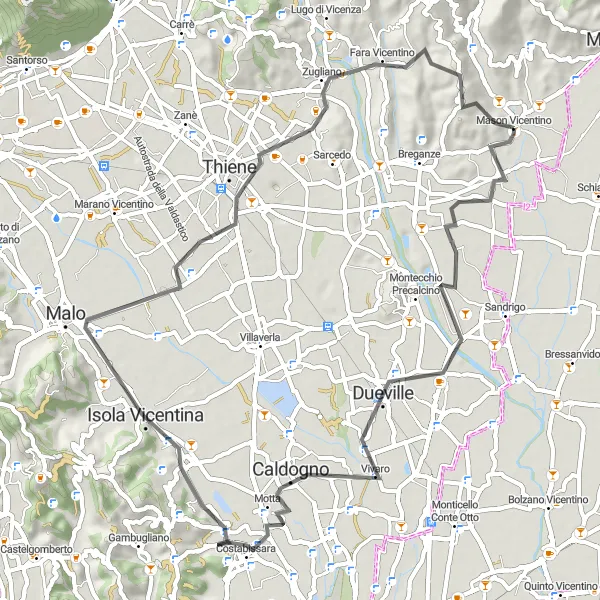 Mapa miniatúra "Cyklistická trasa Nad Dolomity" cyklistická inšpirácia v Veneto, Italy. Vygenerované cyklistickým plánovačom trás Tarmacs.app