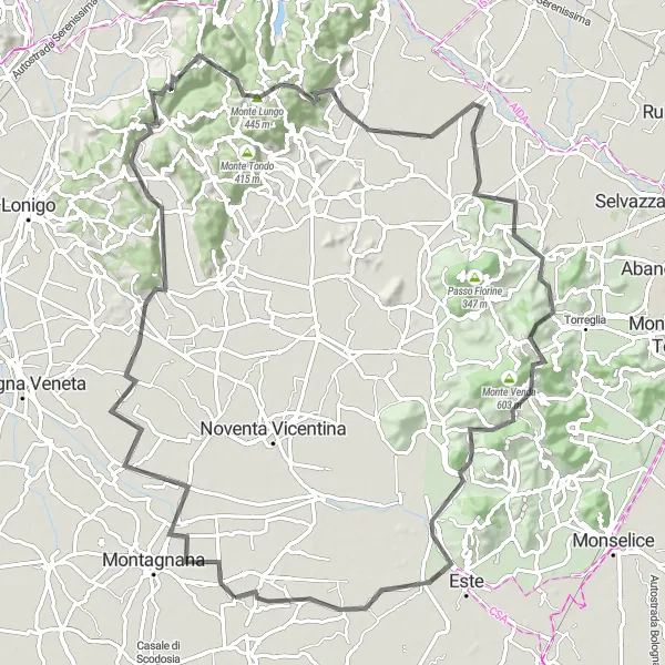 Map miniature of "Epic Cycling Adventure in the Euganean Hills" cycling inspiration in Veneto, Italy. Generated by Tarmacs.app cycling route planner