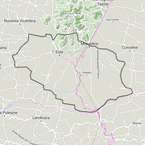 Map miniature of "The Veneto Countryside" cycling inspiration in Veneto, Italy. Generated by Tarmacs.app cycling route planner