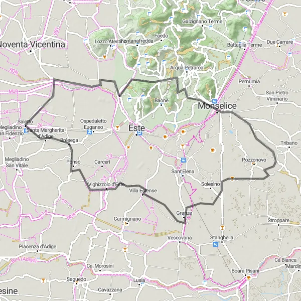 Miniatuurkaart van de fietsinspiratie "Ontdek de charme van Monselice en Ponso" in Veneto, Italy. Gemaakt door de Tarmacs.app fietsrouteplanner