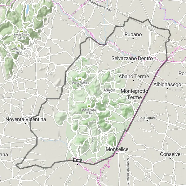 Kartminiatyr av "Panoramisk rute gjennom Veneto landskap" sykkelinspirasjon i Veneto, Italy. Generert av Tarmacs.app sykkelrutoplanlegger