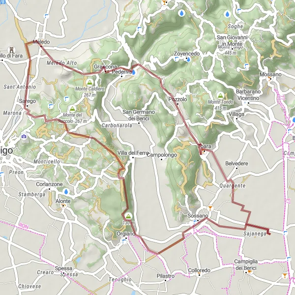 Miniatura mapy "Trasa rowerowa przez górzyste tereny wokół Meledo" - trasy rowerowej w Veneto, Italy. Wygenerowane przez planer tras rowerowych Tarmacs.app