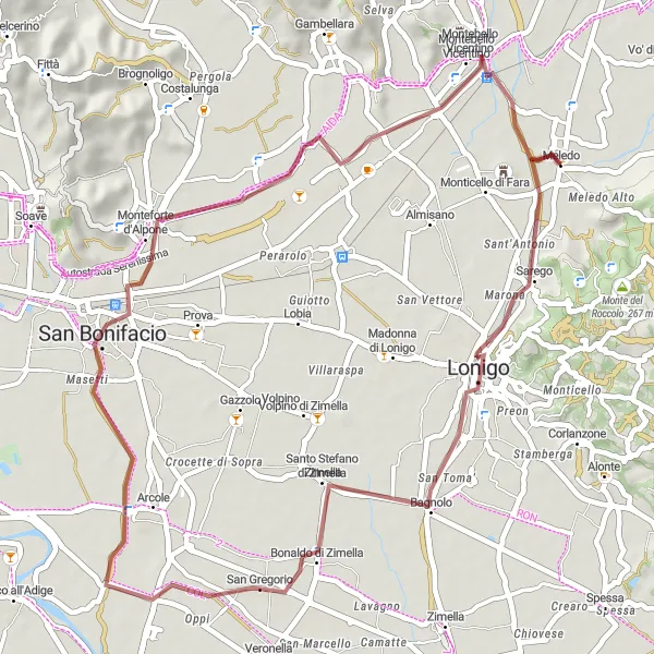 Miniatura mapy "Przejażdżka rowerowa w okolicach Meledo" - trasy rowerowej w Veneto, Italy. Wygenerowane przez planer tras rowerowych Tarmacs.app