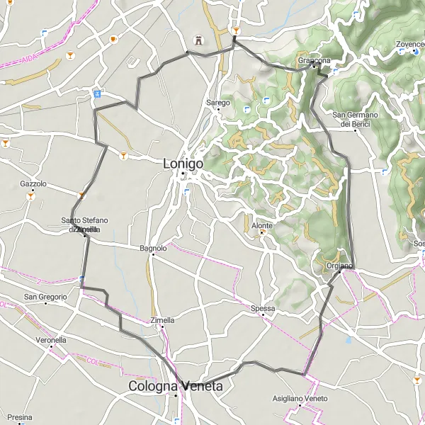 Miniatura mapy "Trasa przez Dolinę Veneto" - trasy rowerowej w Veneto, Italy. Wygenerowane przez planer tras rowerowych Tarmacs.app