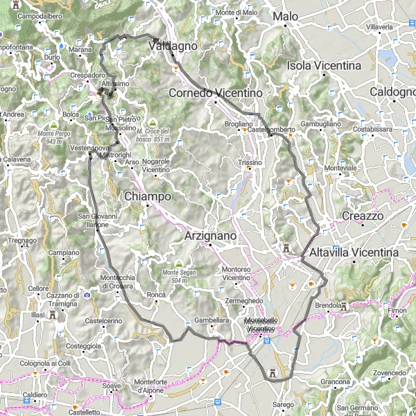 Miniatura mapy "Trasa rowerowa do Meledo" - trasy rowerowej w Veneto, Italy. Wygenerowane przez planer tras rowerowych Tarmacs.app