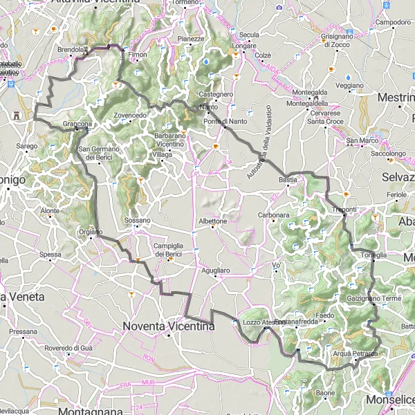 Miniatura mapy "Trasa przez Euganejskie wzgórza" - trasy rowerowej w Veneto, Italy. Wygenerowane przez planer tras rowerowych Tarmacs.app