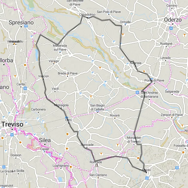 Miniaturní mapa "Cyklistická cesta kolem Meola" inspirace pro cyklisty v oblasti Veneto, Italy. Vytvořeno pomocí plánovače tras Tarmacs.app