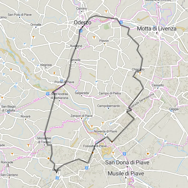 Miniatuurkaart van de fietsinspiratie "Ontdek Oderzo en Fossalta di Piave op de Fiets" in Veneto, Italy. Gemaakt door de Tarmacs.app fietsrouteplanner