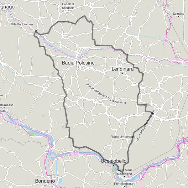 Miniatuurkaart van de fietsinspiratie "Uitdagende tocht rond Merlara op de weg" in Veneto, Italy. Gemaakt door de Tarmacs.app fietsrouteplanner