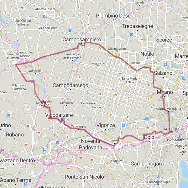 Miniaturní mapa "Exploring Villa Pisani by Bike" inspirace pro cyklisty v oblasti Veneto, Italy. Vytvořeno pomocí plánovače tras Tarmacs.app