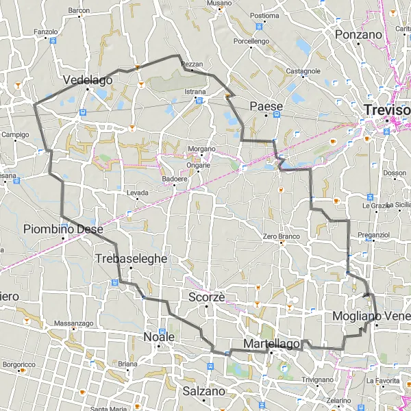 Map miniature of "Quinto di Treviso Exploration" cycling inspiration in Veneto, Italy. Generated by Tarmacs.app cycling route planner