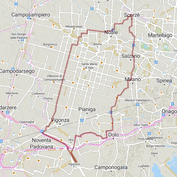 Miniatura mapy "Szlak rowerowy w okolicach Moniego" - trasy rowerowej w Veneto, Italy. Wygenerowane przez planer tras rowerowych Tarmacs.app