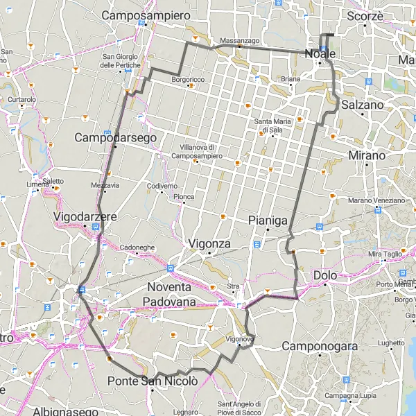 Miniaturní mapa "Trasa Saonara - Scalinata di Porta Portello - Arcella" inspirace pro cyklisty v oblasti Veneto, Italy. Vytvořeno pomocí plánovače tras Tarmacs.app