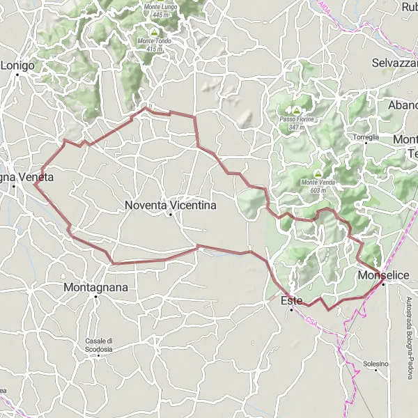 Miniatura mapy "Trasa gravelowa z Este do Monselice" - trasy rowerowej w Veneto, Italy. Wygenerowane przez planer tras rowerowych Tarmacs.app