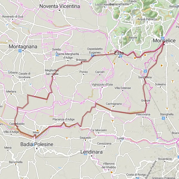 Miniatura mapy "Trasa szutrowa w okolicach Monselice" - trasy rowerowej w Veneto, Italy. Wygenerowane przez planer tras rowerowych Tarmacs.app