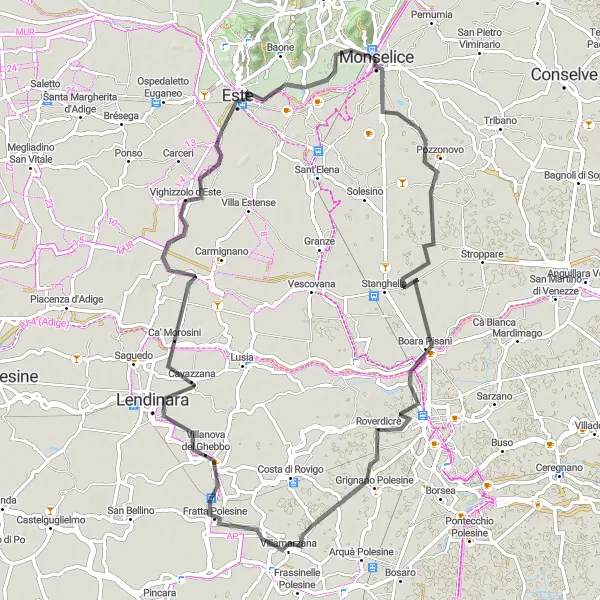 Miniature de la carte de l'inspiration cycliste "Escapade automnale à Este" dans la Veneto, Italy. Générée par le planificateur d'itinéraire cycliste Tarmacs.app