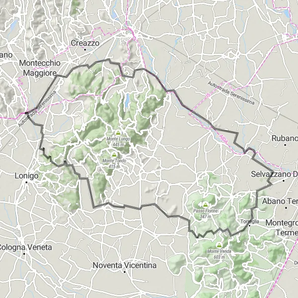 Miniatura mapy "Wycieczka przez Arcugnano i Sossano" - trasy rowerowej w Veneto, Italy. Wygenerowane przez planer tras rowerowych Tarmacs.app