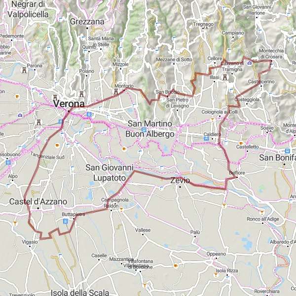 Miniaturní mapa "Gravelová trasa Monte Bastia" inspirace pro cyklisty v oblasti Veneto, Italy. Vytvořeno pomocí plánovače tras Tarmacs.app