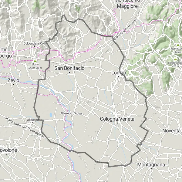 Miniatuurkaart van de fietsinspiratie "Van Montecchia di Crosara naar Fornello" in Veneto, Italy. Gemaakt door de Tarmacs.app fietsrouteplanner