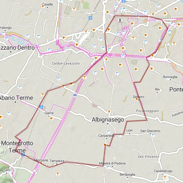 Map miniature of "Gravel Adventure: Discovering the Charm of Padua" cycling inspiration in Veneto, Italy. Generated by Tarmacs.app cycling route planner