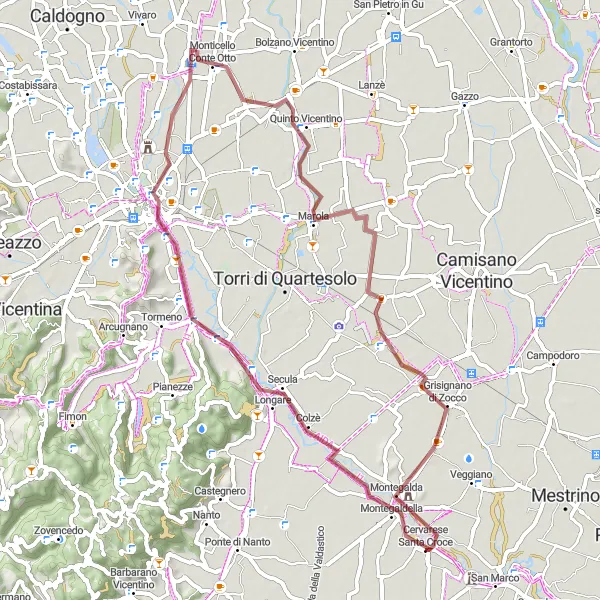 Map miniature of "Gravel Escape to Gotham" cycling inspiration in Veneto, Italy. Generated by Tarmacs.app cycling route planner