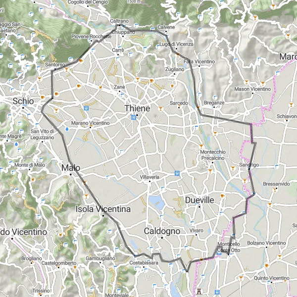 Kartminiatyr av "Vicenza Hills Loop" cykelinspiration i Veneto, Italy. Genererad av Tarmacs.app cykelruttplanerare