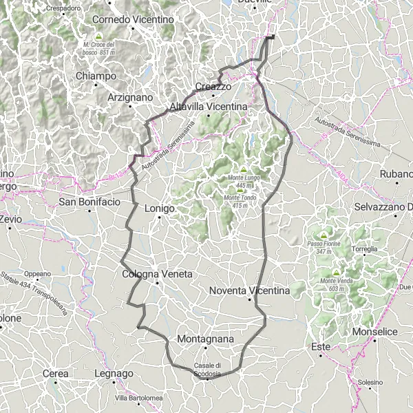 Miniatura mapy "Trasa Road Gotham - Monticello Conte Otto" - trasy rowerowej w Veneto, Italy. Wygenerowane przez planer tras rowerowych Tarmacs.app