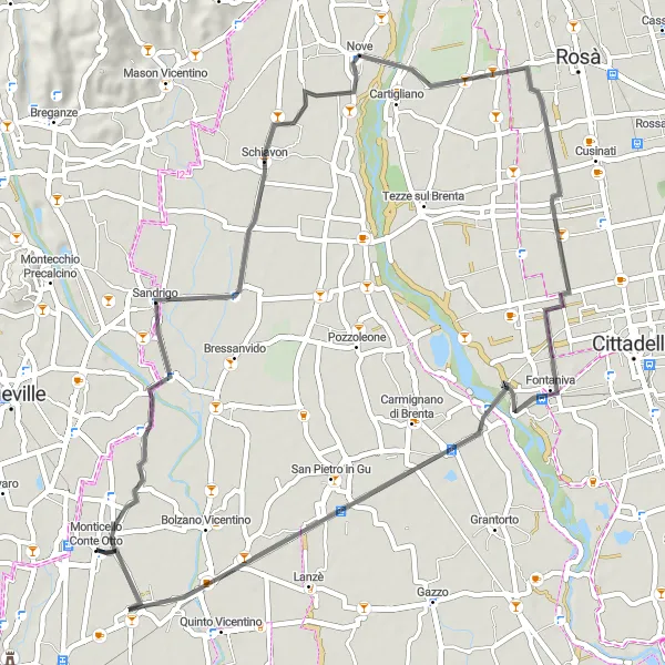 Miniatura della mappa di ispirazione al ciclismo "Lisiera Road Cycling Tour" nella regione di Veneto, Italy. Generata da Tarmacs.app, pianificatore di rotte ciclistiche