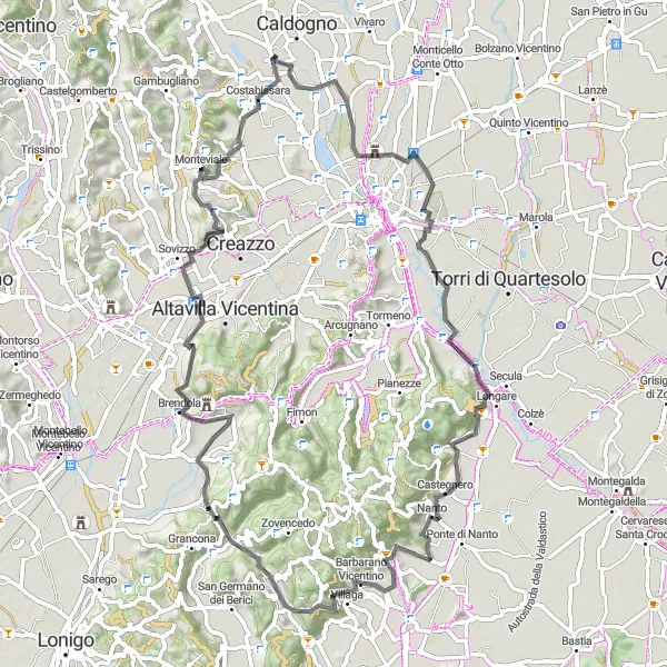 Miniatura della mappa di ispirazione al ciclismo "Giro in bici da Motta a Monteviale" nella regione di Veneto, Italy. Generata da Tarmacs.app, pianificatore di rotte ciclistiche