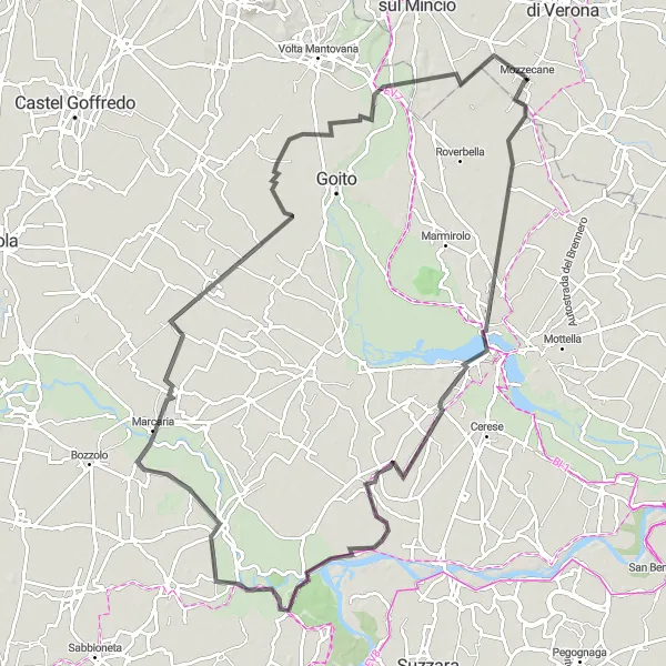 Miniatua del mapa de inspiración ciclista "Ruta a Mantua y Marcaria" en Veneto, Italy. Generado por Tarmacs.app planificador de rutas ciclistas