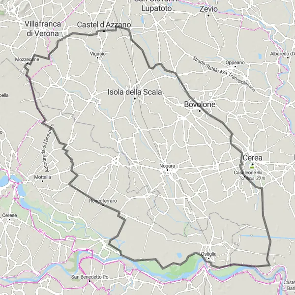 Miniaturní mapa "Veneto až do Ostiglie" inspirace pro cyklisty v oblasti Veneto, Italy. Vytvořeno pomocí plánovače tras Tarmacs.app