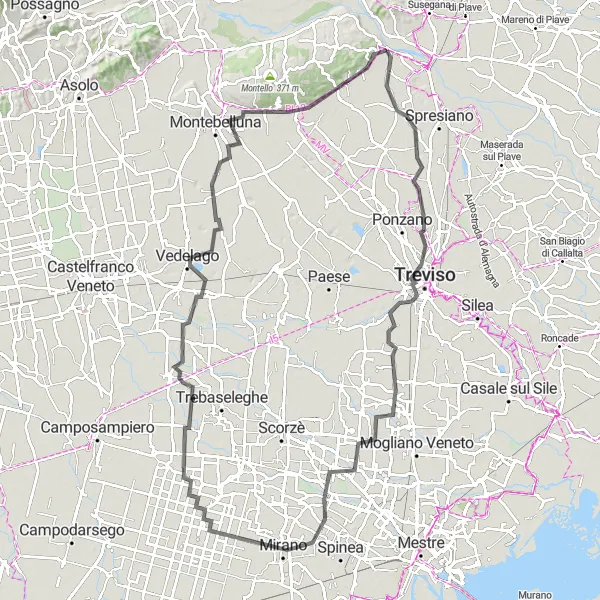 Map miniature of "Charming Villages and Countryside" cycling inspiration in Veneto, Italy. Generated by Tarmacs.app cycling route planner