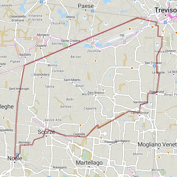 Miniatua del mapa de inspiración ciclista "Ruta de ciclismo de 48 km en gravel desde Noale" en Veneto, Italy. Generado por Tarmacs.app planificador de rutas ciclistas