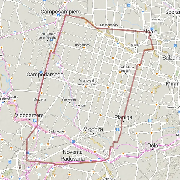 Miniaturní mapa "Gravel route from Noale" inspirace pro cyklisty v oblasti Veneto, Italy. Vytvořeno pomocí plánovače tras Tarmacs.app