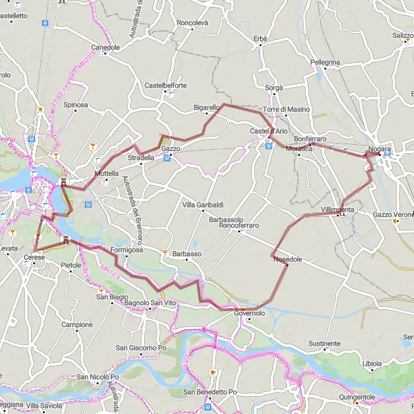 Miniatua del mapa de inspiración ciclista "Ruta de Forte di Pietole a Nogara" en Veneto, Italy. Generado por Tarmacs.app planificador de rutas ciclistas