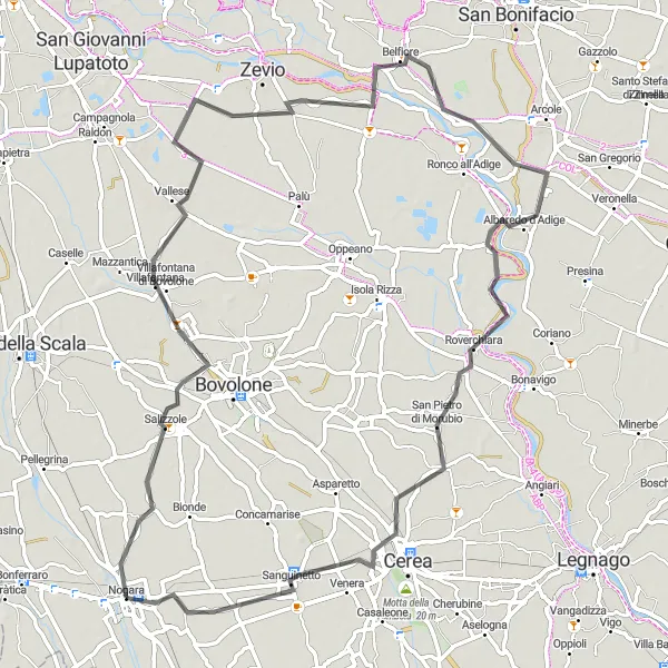 Map miniature of "Salizzole Loop" cycling inspiration in Veneto, Italy. Generated by Tarmacs.app cycling route planner