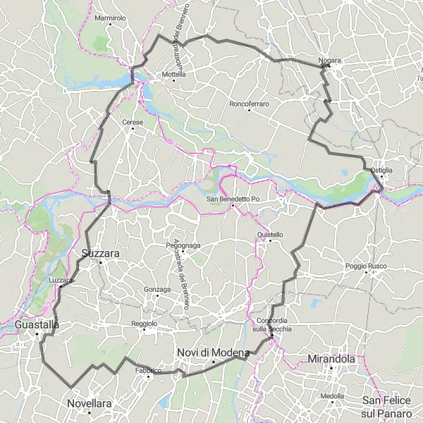 Miniatua del mapa de inspiración ciclista "Ruta de ciclismo de carretera a Mantua" en Veneto, Italy. Generado por Tarmacs.app planificador de rutas ciclistas