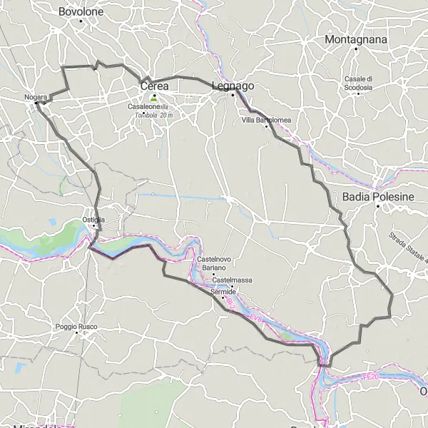 Miniaturní mapa "Z kola ven na cyklotrasu vedoucí z Nogary" inspirace pro cyklisty v oblasti Veneto, Italy. Vytvořeno pomocí plánovače tras Tarmacs.app